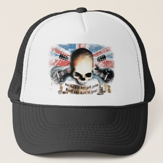 rock and roll skull flag and guitars trucker pet (Voorkant)