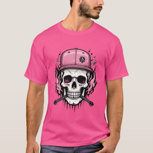 Rock and Roll Skull T-shirt met gebarsten gezicht (Voorkant)