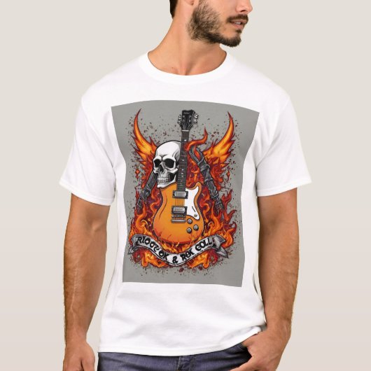 Rock and Roll Skull Tattoo T-Shirt - Edgy Skull & (Voorkant)