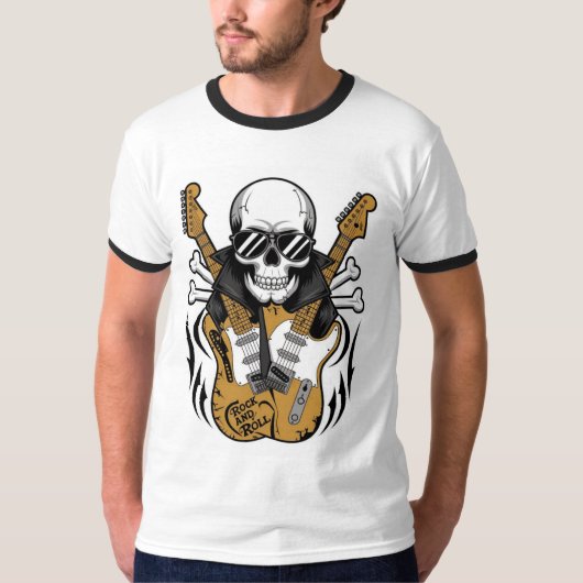 Rock and Roll Skulls en gitaren T-shirt (Voorkant)