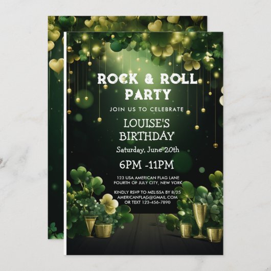 Rock and Roll St Patrick Party klaver en goud Kaart (Voorkant / Achterkant)
