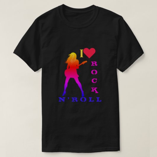 Rock and Roll T-Shirt Rock Muziek Gitarist Meisje (Design voorkant)