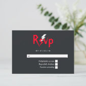 Rock and Roll Trouwmonogram RSVP Kaartje (Staand voorkant)