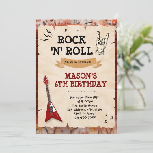Rock and roll verjaardagsuitnodiging kaart (Staand voorkant)