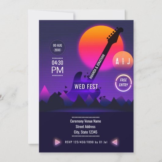 Rock and Roll Wedding Invitation Kaart (Voorkant)