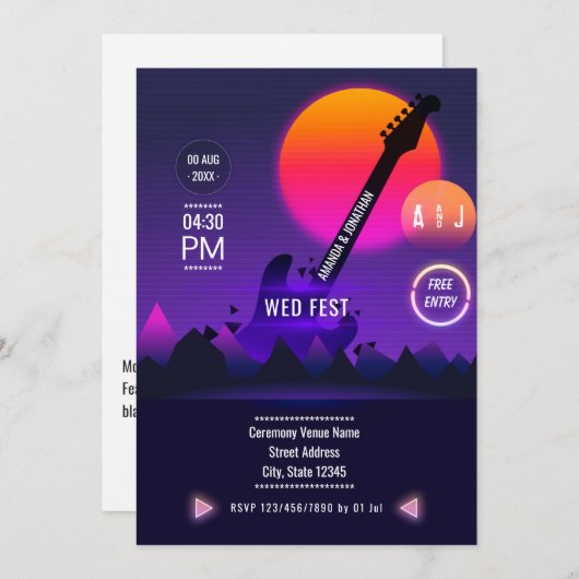 Rock and Roll Wedding Invitation Kaart (Voorkant / Achterkant)