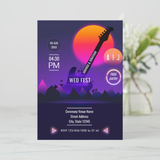 Rock and Roll Wedding Kaart (Staand voorkant)