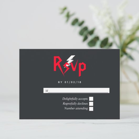Rock and Roll Wedding Monogram RSVP Kaartje (Staand voorkant)
