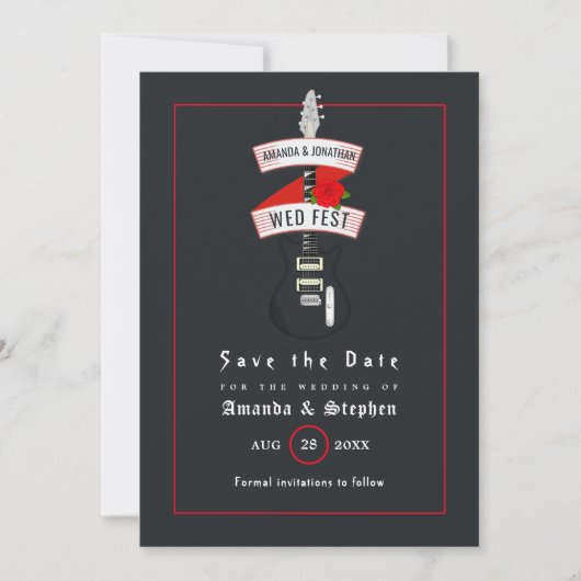 Rock and Roll Wedding Monogram Save the Date (Voorkant)