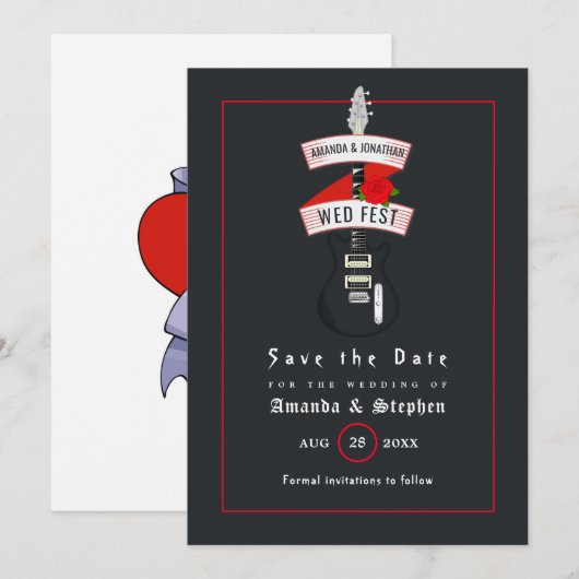 Rock and Roll Wedding Monogram Save the Date (Voorkant / Achterkant)