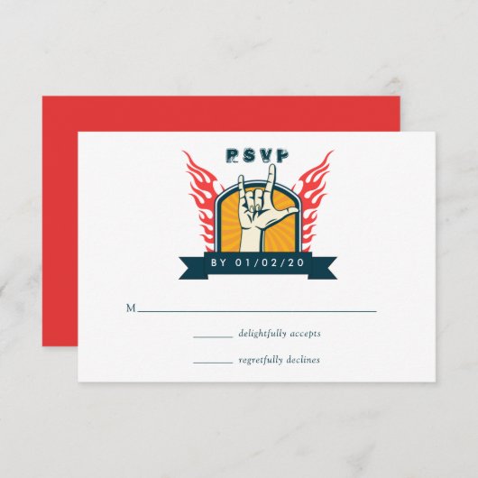 Rock and Roll Wedding RSVP Kaartje (Voorkant / Achterkant)