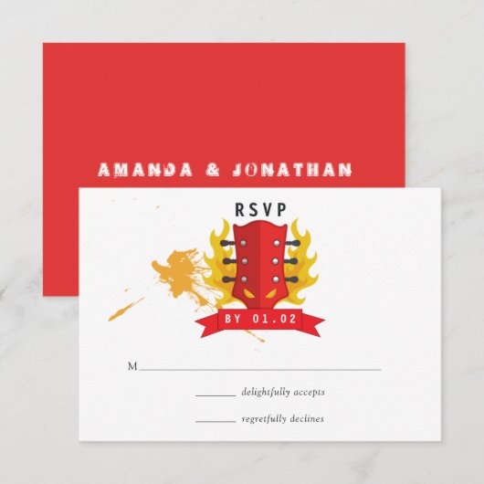 Rock and Roll Wedding RSVP Kaartje (Voorkant / Achterkant)