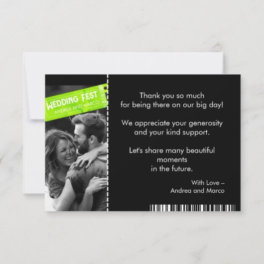 Rock and Roll Wedding Ticket Concert Boarding Pass Bedankkaart (Achterkant)