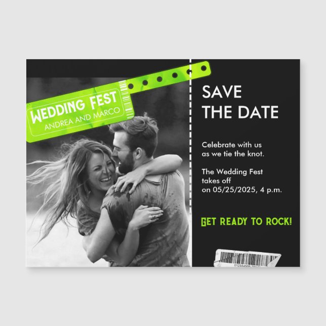 Rock and Roll Wedding Ticket Concert Save the Date (Voorkant)