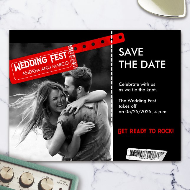 Rock and Roll Wedding Ticket Magnet Sla de datum o (Rock and Roll Wedding Ticket Concert Save the Date)