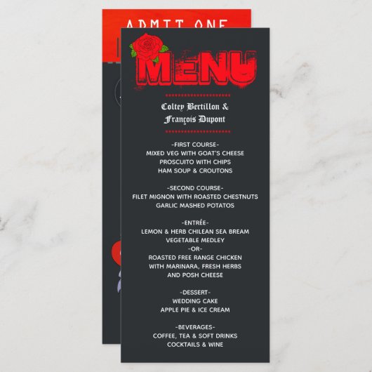 Rock and Roll Wedding Ticket Menu (Voorkant / Achterkant)