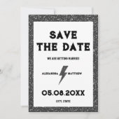 Rock and Roll Zwart Glitter Retro Save The Date (Voorkant)