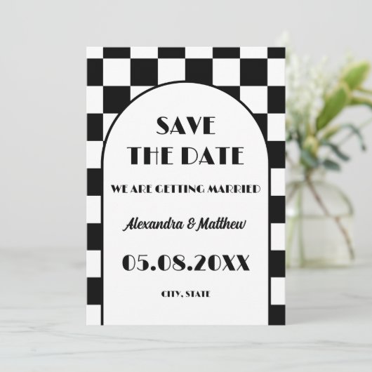 Rock and Roll Zwart Wit Retro 50s Save The Date (Staand voorkant)