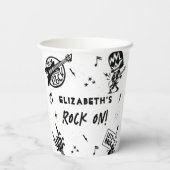 Rock and Roll Zwart & Wit Verjaardagsfeest Papieren Bekers (Achterkant)