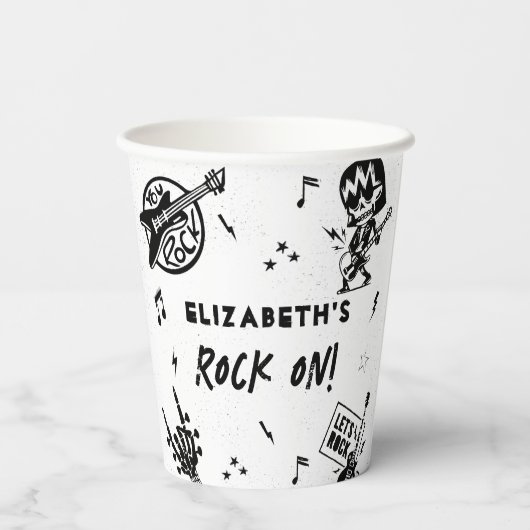 Rock and Roll Zwart & Wit Verjaardagsfeest Papieren Bekers (Achterkant)