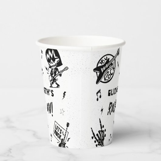 Rock and Roll Zwart & Wit Verjaardagsfeest Papieren Bekers (Rechts)