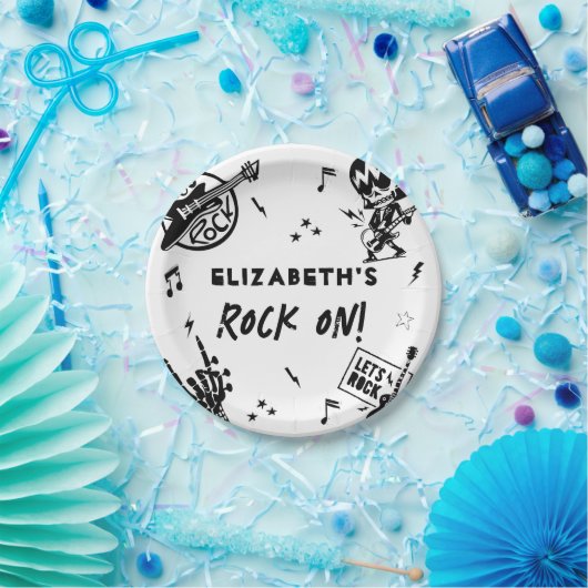 Rock and Roll Zwart & Wit Verjaardagsfeest Papieren Bordje (Feest)