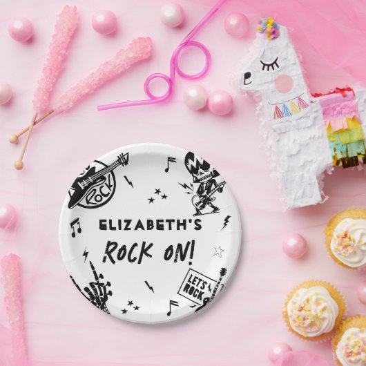 Rock and Roll Zwart & Wit Verjaardagsfeest Papieren Bordje (Feest)