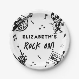 Rock and Roll Zwart & Wit Verjaardagsfeest Papieren Bordje