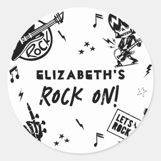 Rock and Roll Zwart & Wit Verjaardagsfeest Ronde Sticker (Voorkant)