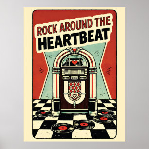 Rock Around the Heartbeat Retro Jukebox Valentijns Poster