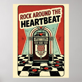 Rock Around the Heartbeat Retro Jukebox Valentine  Poster