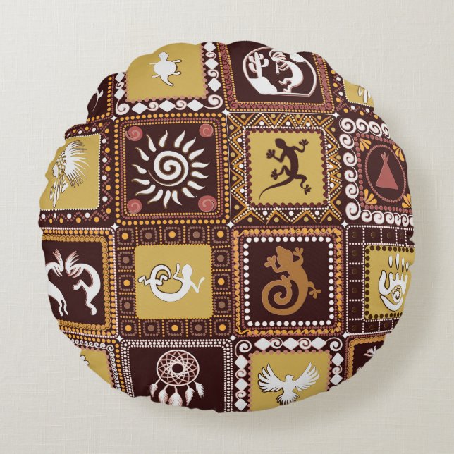 Rock Art Imitatie:  Patroon. Rond Kussen (Voorkant)