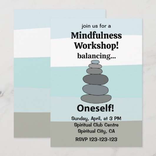 Rock Balancing Steen Stapel Mindfulness Workshop Kaart (Voorkant / Achterkant)