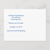 Rock Band Bar Mitswa Bewaar de datum in het blauw Aankondigingskaart (Achterkant)