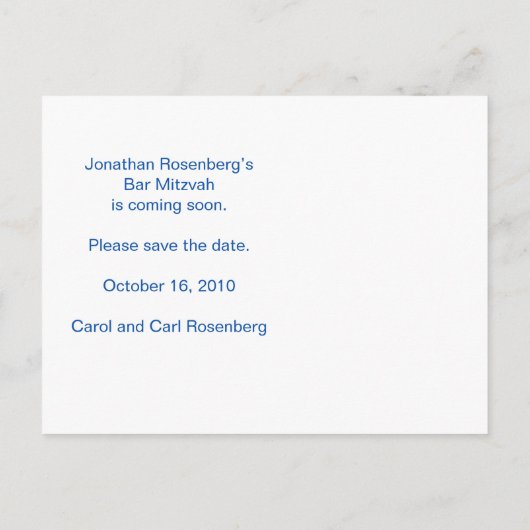 Rock Band Bar Mitswa Bewaar de datum in het blauw Aankondigingskaart (Achterkant)