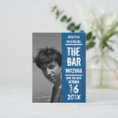 Rock Band Bar Mitswa Bewaar de datum in het blauw Aankondigingskaart (Staand voorkant)