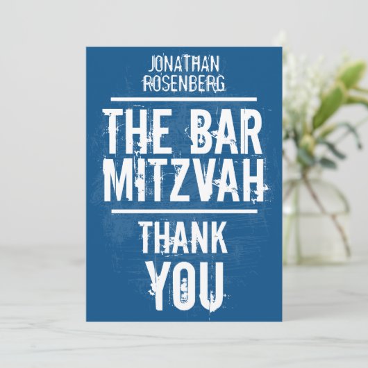Rock Band Bar Mitzvah Hartelijk dank in blauw - Al Bedankkaart (Staand voorkant)