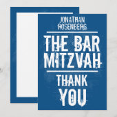 Rock Band Bar Mitzvah Hartelijk dank in blauw - Al Bedankkaart (Voorkant / Achterkant)
