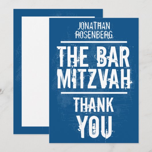Rock Band Bar Mitzvah Hartelijk dank in blauw - Al Bedankkaart (Voorkant / Achterkant)
