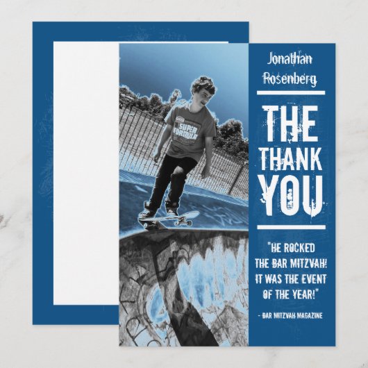 Rock Band Bar Mitzvah Hartelijk dank voor uw blauw Bedankkaart (Voorkant / Achterkant)