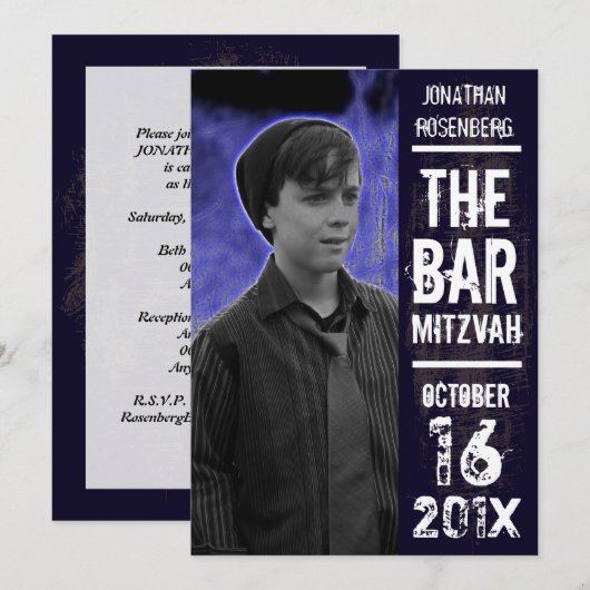 Rock Band Bar Mitzvah Invitation in Black Kaart (Voorkant / Achterkant)