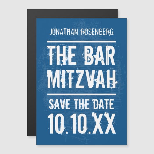Rock Band Bar Mitzvah Save the Date in Blue Magnetische Uitnodiging (Voorkant / Achterkant)