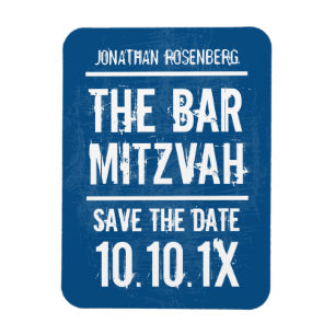 Rock Band Bar Mitzvah Save the Date Magnet, Blauw Magneet