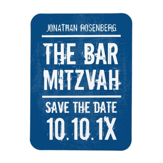 Rock Band Bar Mitzvah Save the Date Magnet, Blauw Magneet (Verticaal)