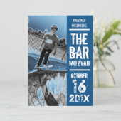 Rock Band Bar Mitzvah Uitnodiging in Blue (Staand voorkant)