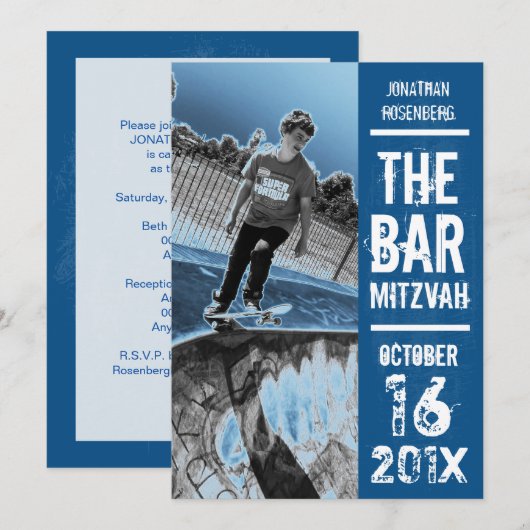 Rock Band Bar Mitzvah Uitnodiging in Blue (Voorkant / Achterkant)