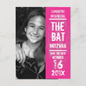 Rock Band Bat Mitswa Red de datum in het roze Aankondigingskaart (Voorkant)