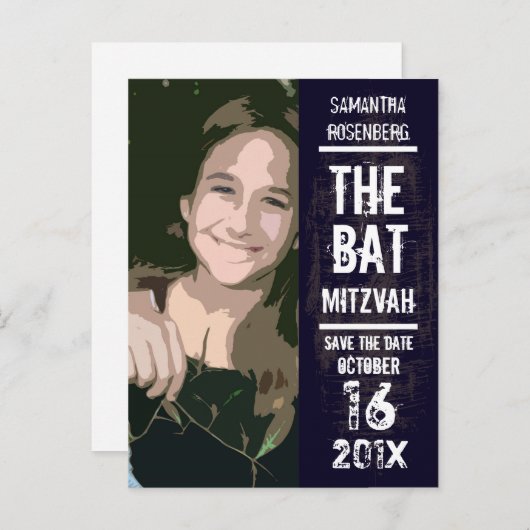 Rock Band Bat Mitswa slaat de datum op Aankondigingskaart (Voorkant / Achterkant)