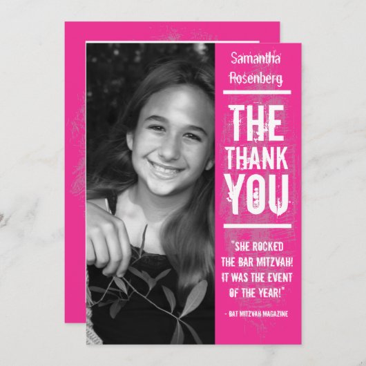 Rock Band Bat Mitzvah Hartelijk dank voor uw roze Bedankkaart (Voorkant / Achterkant)