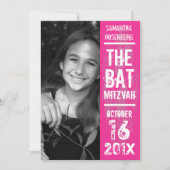 Rock Band Bat Mitzvah Invitation in Pink Kaart (Voorkant)
